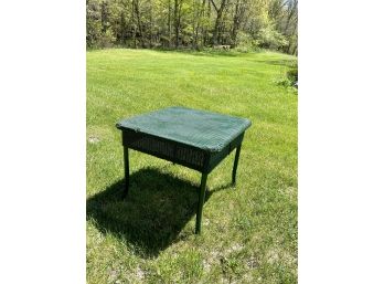 Antique Square Green Outdoor Wicker Table With Glass Top