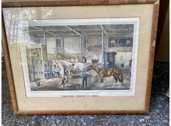 Currier & Ives 'Trotting Cracks At Home' Print - Framed And Matted
