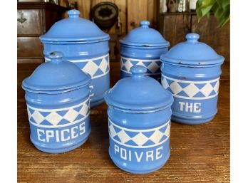 French Blue Enameled Canisters