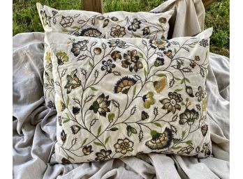 Pair Of Brown Floral Embroidered Pillows