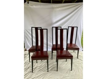 1990s Contemporary Red Leather Dining Chairs - Set Of 5