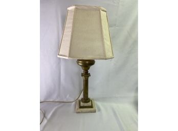 Brass & Marble Pillar Lamp With Shade