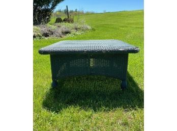Antique Square Green Wicker Outdoor Coffee Table With Glass Top