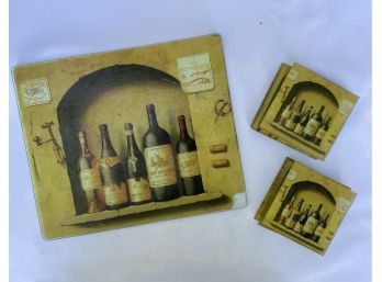 Vintage Decorative Glass Cheese Board & Coasters Set