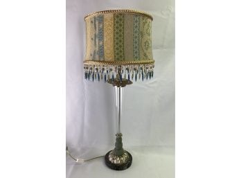 Mercury Glass & Wood Lamp With Beaded Tapestry Shade