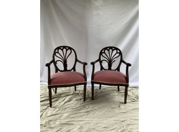 Pink Upholstered Fan-Back Armchairs