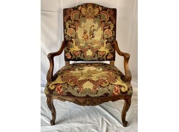 Antique French Style Walnut Chair With Needlepoint Upholstery