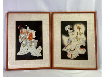 Framed And Matted Pair Of Figural Japanese Prints
