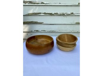 Set Of Hand Carved Wooden Salad Bowls