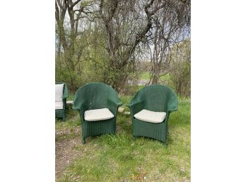 Antique Green Wicker Armchairs - PAIR 2 Of 2