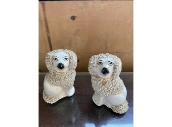 Pair Of English Pottery Staffordshire Poodles Dogs Figurines