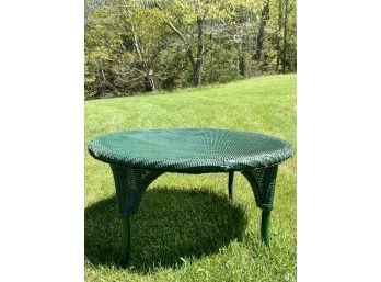 Antique Round Wicker Outdoor Coffee Table With Glass Top