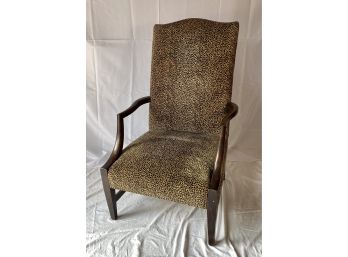 Vintage Mahogany Queen Anne Armchair With Animal Print Upholstery