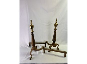 Pair Of Iron And Brass Andirons