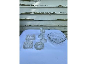 Mixed Glass Lot Including Candy Dishes And Candlesticks