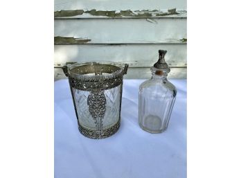 Pewter-Embellished Ice Bucket And Decanter