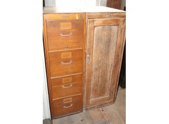 Old Wood Office Filing Cabinet And Side Closet