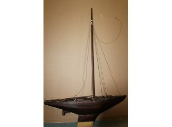 Old BIG 3 Feet Tall Solid Wood Carved Sailing Pond Boat