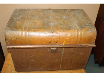 Old Metal Riveted Small Trunk Possibly For Automobile Steampunk Style