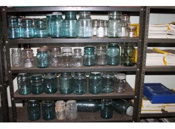 HUGE LOT 4 Shelves Filled With Canning Jars MANY COLORS AND STYLES