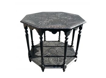 Octagonal Moroccan Console Table With Carved Floral Patterning (LOC: FFD 2)
