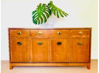 Vintage Hickory Chest W/ Inlay Border Trim Detail & Asian Style Brass Hardware  (LOC: FFD 1)