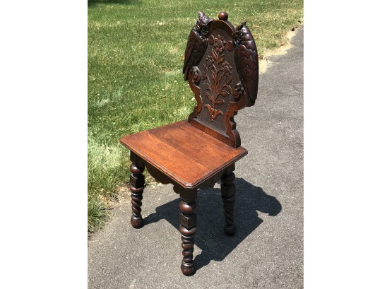 Wonderful Antique Hand Carved Victorian Side Chair With Carved Owls With Glass Eyes - Rare Piece BEAUTIFUL