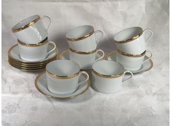 Set Of 8 Lovely TIFFANY & Co. Gold Band - Cups & Saucers - Limoges France - Paid $59.99 Each ($479.92) For Set