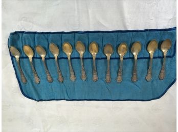 Gorham Baronial Old Sterling Silver Flatware - 12 Demitasse Spoons With Gold Bowls - 5.34 Troy Ounces