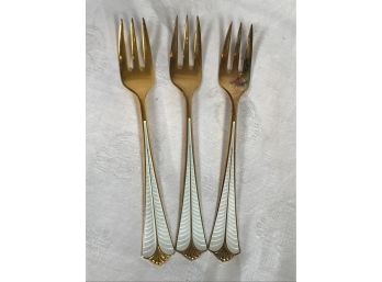 Three Lovely Vintage DAVID ANDERSEN Enamel / Guilloche Forks - Very Pretty Pieces - Made In Norway
