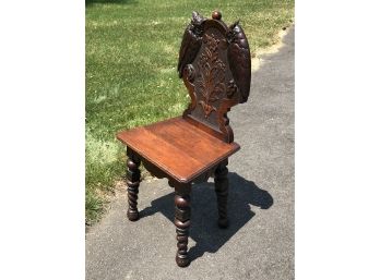 Wonderful Antique Hand Carved Victorian Side Chair With Carved Owls With Glass Eyes - Rare Piece BEAUTIFUL
