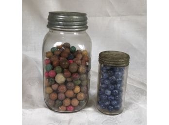 Two Jars Of Antique Clay Marbles - GREAT LOT - NICE LOT - 50 Year Collection - All For One Bid !