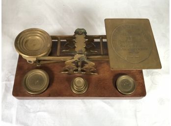 Early Antique English Postal / Letter Scale - INLAND LETTER POST - All Brass - MORDAN & CO. - With Weights