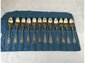 Gorham Baronial Old Sterling Silver Flatware - 12 Fruit Spoons 12.06 Troy Ounces Total - Gold Washed Bowls