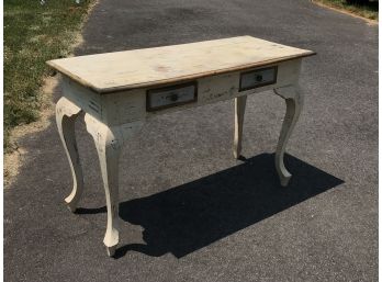 Wonderful Distressed Cream & Light Blue Console / Sofa Table With Two Drawers - GREAT Country Look