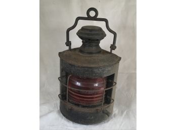 Beautiful Antique Ships Lantern With Red Glass Lens - Great Old Piece - No Issues NICE OLD ONE