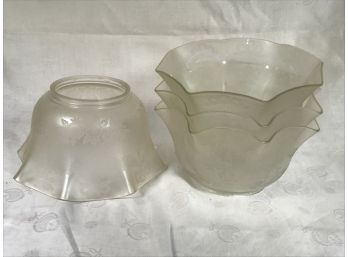 Wonderful Antique Victorian Frosted Light Fixture Shades - Set Of Four - Lovely Etching - 4' Fitter Ring