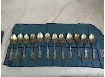 Gorham Baronial Old Sterling Silver Flatware - 12 Gumbo Spoons 10.89 Troy Ounces - Gold Washed Bowls