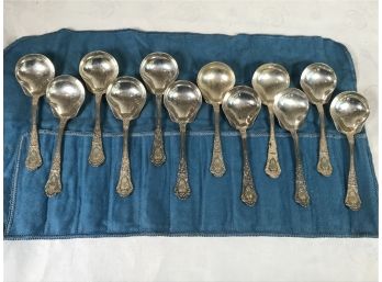 Gorham Baronial Old Sterling Silver Flatware - 12 Soup Spoons - 10.41 Troy Ounces - Beautiful Spoons