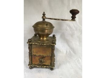 Fantastic Antique Brass Coffee Grinder - Fine Details - Very Ornate And Of High Quality - NICE PIECE !