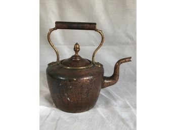 Fantastic Antique Hand Made Copper Tea Pot With Acorn Finial - Great Old Piece - GREAT PIECE !