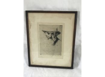 Fantastic WILLIAM AUERBACH LEVY - Signed Etching MOTKE - As Found Estate Piece - See Label On Back