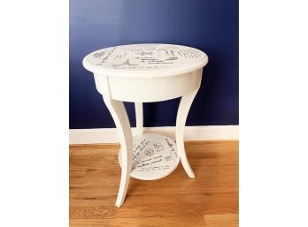 Adorable French Motif White Round Side Table