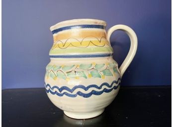 Colorful Pottery Pitcher Signed 'GTO?'