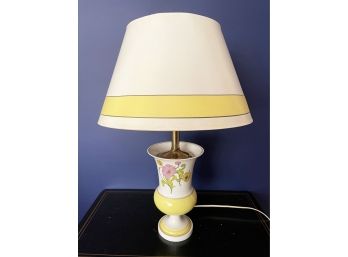 Pair Of Ceramic Yellow And White With Floral Detail Table Lamps