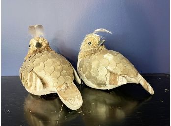 Paper Mache Mixed Media Decorative Birds With Shimmery Accents