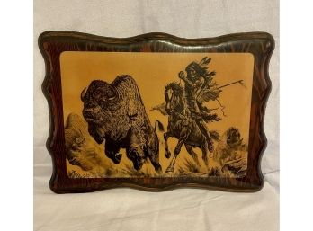 Wooden Decoupage  Plaque Buffalo Chase Resin Sealed