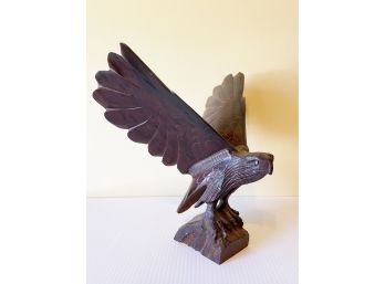 Wood Carving Of Eagle Signed J. Iga