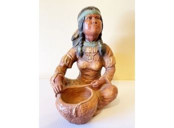 Cross Legged Native American Mother With Papoose On Back Statue