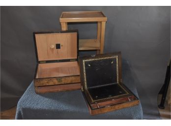 Antique Humidor Writing Desk Combo On Custom Stand,  Box: 15'x7'x11' Stand:  21' Tall